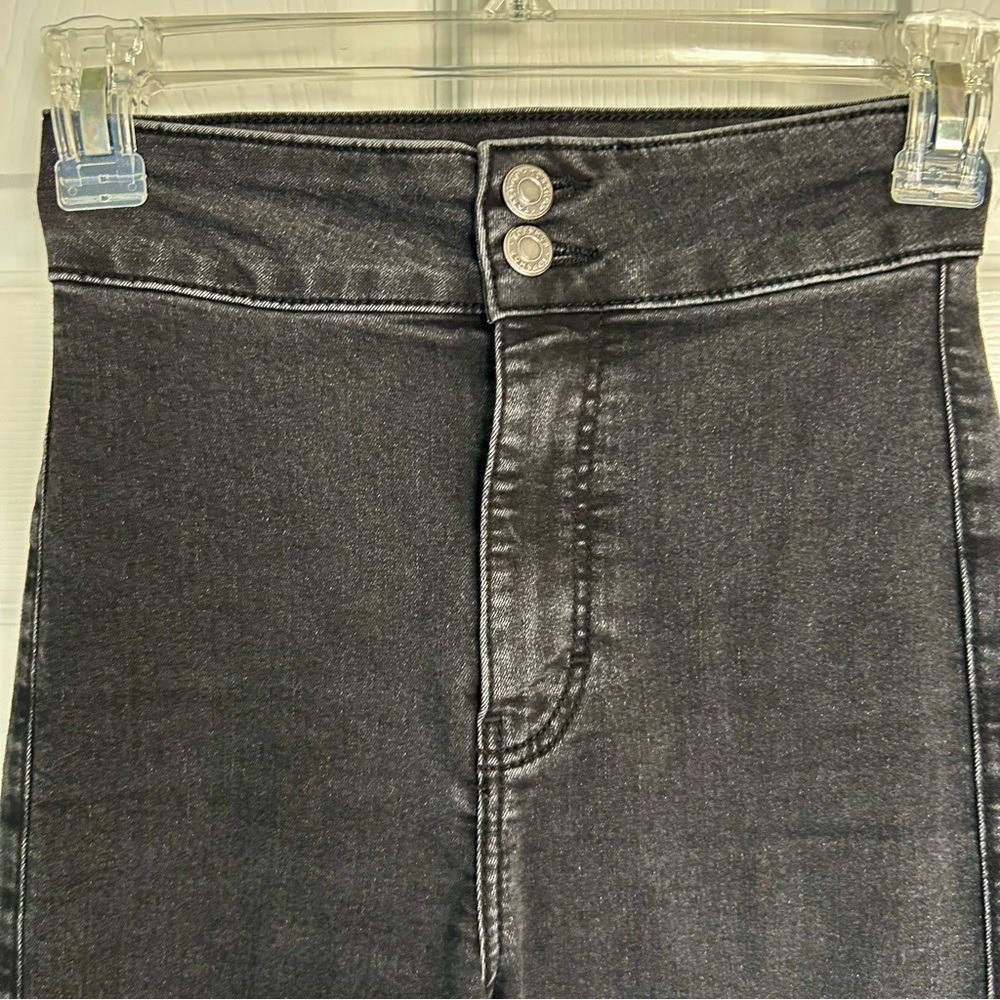 TopShop Moto Black Flare Raw Hem Denim Jeans Women's Size 26 L34 Tall